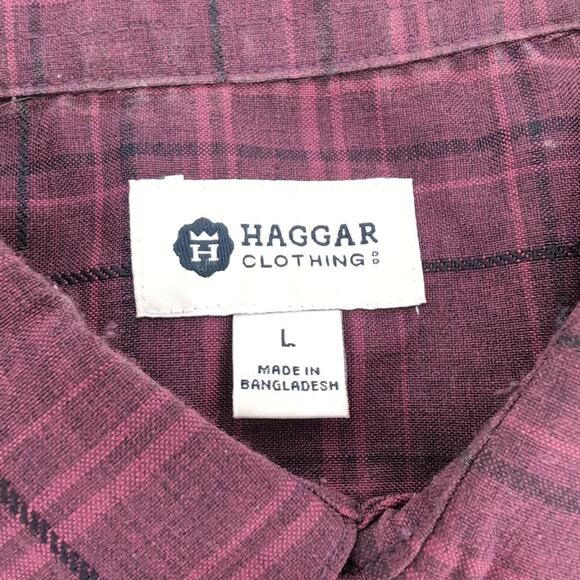 Haggar Clothing Mens Red Plaid Checkered Button Down Short Sleeve Shirt - Size L - Picture 4 of 12